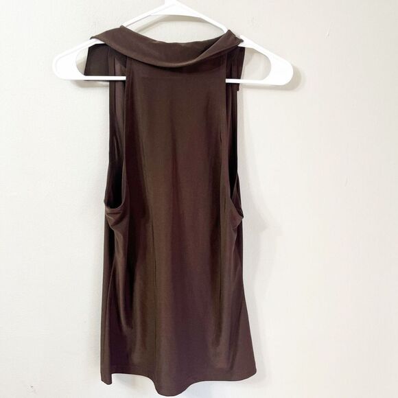 Vtg Y2K Cache Womens Top Brown Medium Collared Drawcord Ruched Sleeveless - Picture 3 of 7